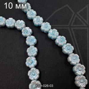 Керамические бусины цветок голубой 10 мм 1/2 нити
