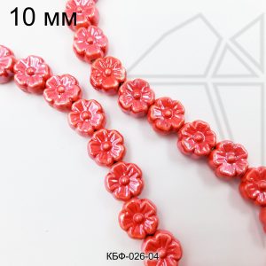 Керамические бусины цветок красный 10 мм 1/2 нити