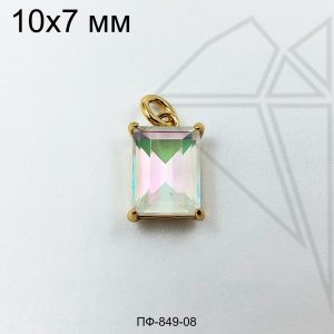Подвеска прямоугольная с зелено-розовым фианитом 10х7 мм (золото)