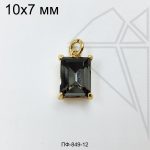 Подвеска прямоугольная с фианитом "Черный бриллиант" 10х7 мм (золото)