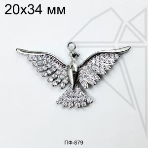 Подвеска птица 20х34 мм (родий)