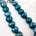 Керамическая бусина сердце темно-бирюзовая 15×17 мм 1/2 нити