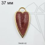 Подвеска сердце из клубничного кварца 37 мм (золото)