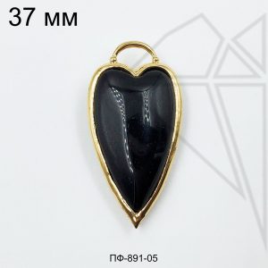 Подвеска сердце из агата черного 37 мм (золото)