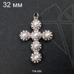Подвеска крест с майоркой 32 мм (родий)