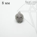 Замок магнитный круглый с фианитами 8 мм (родий)