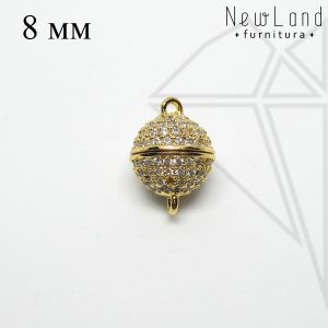 Замок магнитный круглый с фианитами 8 мм (золото)