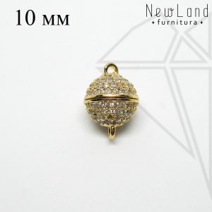 Замок магнитный круглый с фианитами 10 мм (золото)