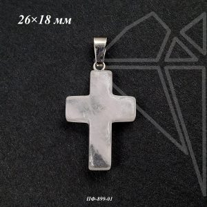 Подвеска крест Горный хрусталь 26×18 мм (родий)