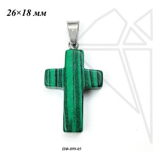 Подвеска крест Малахит 26×18 мм (родий)