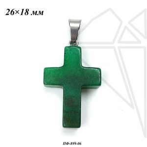 Подвеска крест Агат зеленый 26×18 мм (родий)