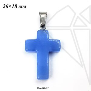 Подвеска крест Агат синий 26×18 мм (родий)