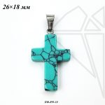 Подвеска крест Турквенит голубой 26×18 мм (родий)