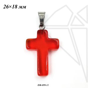 Подвеска крест Агат красный 26×18 мм (родий)