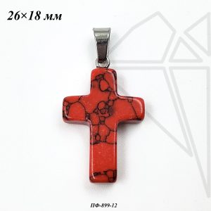 Подвеска крест Турквенит красный 26×18 мм (родий)