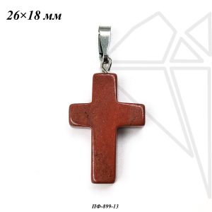 Подвеска крест Яшма красная 26×18 мм (родий)