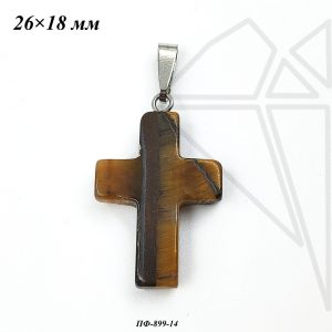 Подвеска крест Тигровый глаз 26×18 мм (родий)