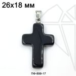 Подвеска крест Агат черный 26×18 мм (родий)
