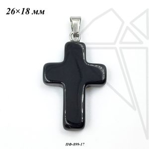 Подвеска крест Агат черный 26×18 мм (родий)